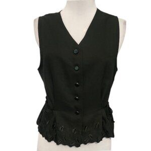 Versailles New York Black Sleeveless Button-Up Peplum Vest – Medium
